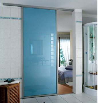 Blue Tempered Glass Door , Tempered Glass Toilet Door No holes supplier