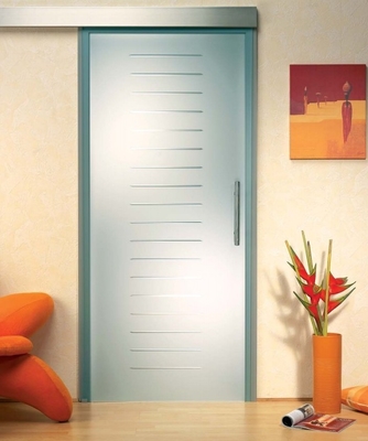 Custom Satin Etched Glass Door With Groove , Tempered Glass For Shower Room supplier